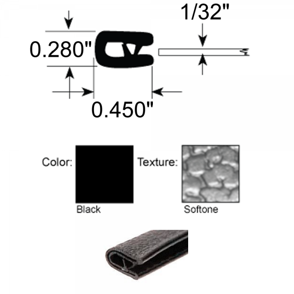 Cooper Standard - Quick Edge Trim / Windlace - Double Lip / Black Sof-Tone / 1/32" Edge - FREE SAMPLE