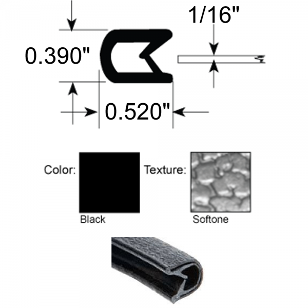 Cooper Standard - Quick Edge Trim / Windlace - Double Lip / Black Sof-Tone / 1/32" - 1/8" Edge - FREE SAMPLE