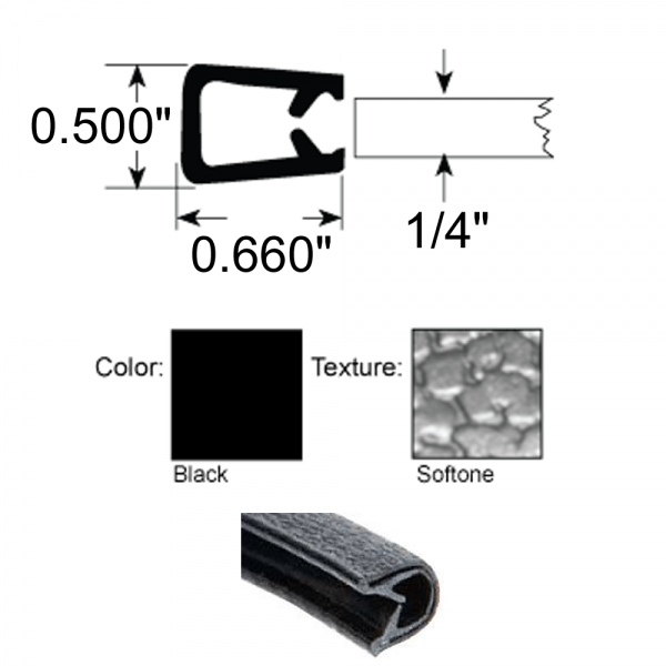 Cooper Standard - Quick Edge Trim / Windlace - Double Lip / Black Sof-Tone / 3/16" - 1/4" Edge - FREE SAMPLE