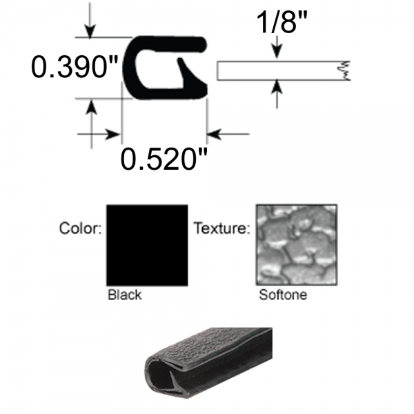 Cooper Standard - Quick Edge Trim / Windlace - Single Lip / Black Sof-Tone / 1/8"-3/16" Edge - FREE SAMPLE