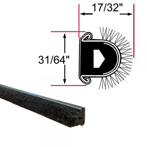 Fairchild Industries - Beltline Weatherstrip - Also Called Window Sweeps, Felts or Fuzzies - Rigid - Inner or Outer - 31/64" Tall 17/32" Wide - FREE SAMPLE