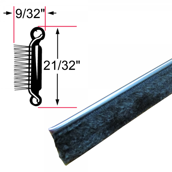 Cooper Standard - Beltline Weatherstrip / Window Sweeps / Felts / Fuzzies - Stainless Bead - Rigid - 21/32" Tall 9/32" Wide - FREE SAMPLE