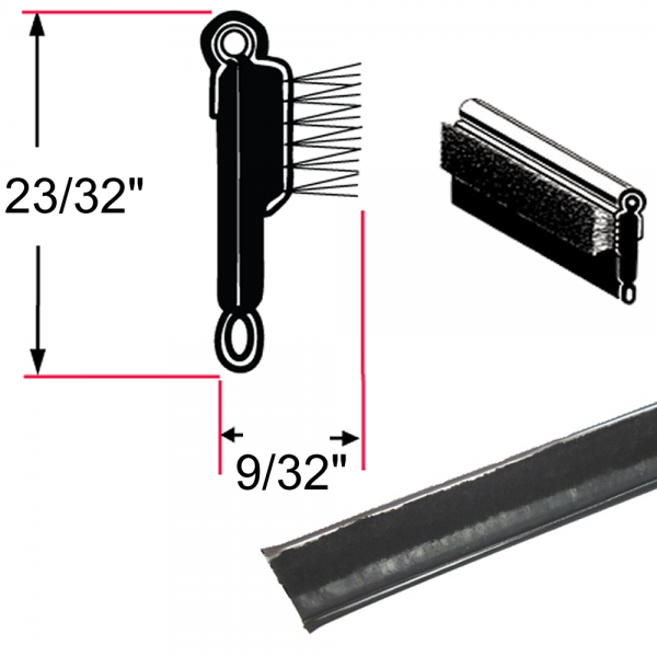 Cooper Standard - Beltline Weatherstrip - Also Called Window Sweeps, Felts or Fuzzies - Flexible - Pair of 4' Strips - Inner or Outer - 23/32" Tall 9/32" Wide - Stainless Bead - FREE SAMPLE