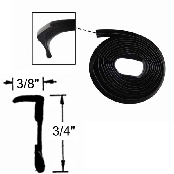 Metro Moulded Parts - Beltline Weatherstrip / Window Sweeps / Felts / Fuzzies - Flexible Rubber - 8' Strip - 3/4" Tall 3/8" Wide - FREE SAMPLE