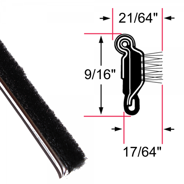 Cooper Standard - Beltline Weatherstrip - Also Called Window Sweeps, Felts or Fuzzies - Flexible - Inner or Outer - 9/16" Tall 21/64" Wide - Stainless Bead - FREE SAMPLE