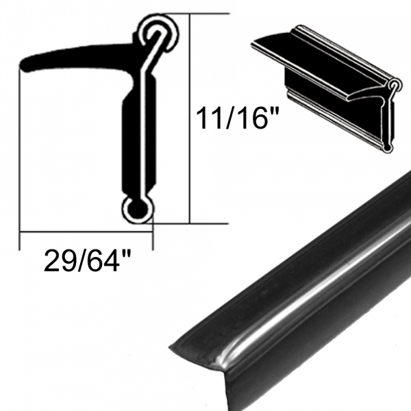 Cooper Standard - Beltline Weatherstrip - Also Called Window Sweeps, Felts or Fuzzies - Rigid - Pair of 4' Strips - Inner or Outer - 11/16" Tall 29/64" Wide - FREE SAMPLE