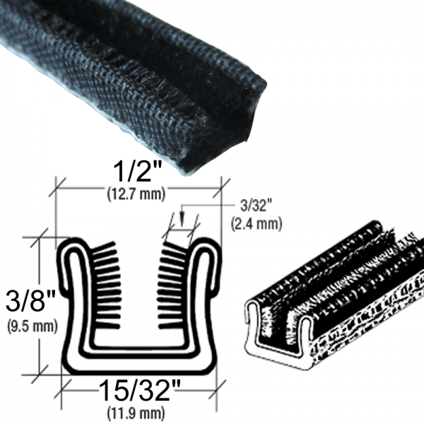 Cooper Standard - Window / Glass Run Channel - Flexible - 8' Strip - 3/8" Tall 1/2" Wide - FREE SAMPLE