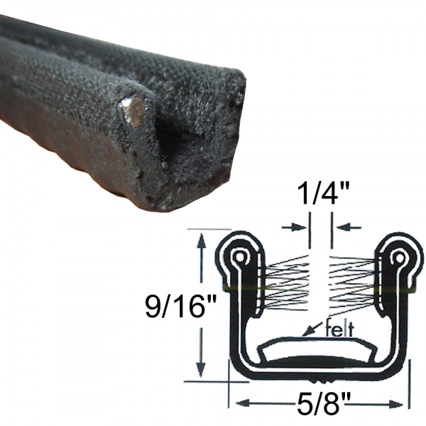 Cooper Standard - Window / Glass Run Channel - Flexible 6' Strip - All Black - 9/16" Tall 5/8" Wide - FREE SAMPLE