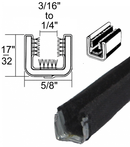 Cooper Standard - Window / Glass Run Channel - Flexible 6' Strip - 17/32" Tall 5/8" Wide - FREE SAMPLE