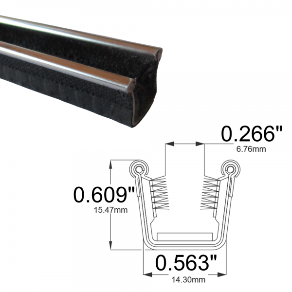 Cooper Standard - Window / Glass Run Channel - Flexible 5' Strip - With Stainless Bead - 0.609" Tall 0.563" Wide - FREE SAMPLE