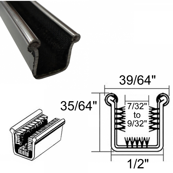 Cooper Standard - Window / Glass Run Channel - Rigid - With Stainless Bead - Pair of 4' Strips - 35/64" Tall 1/2" Wide - FREE SAMPLE